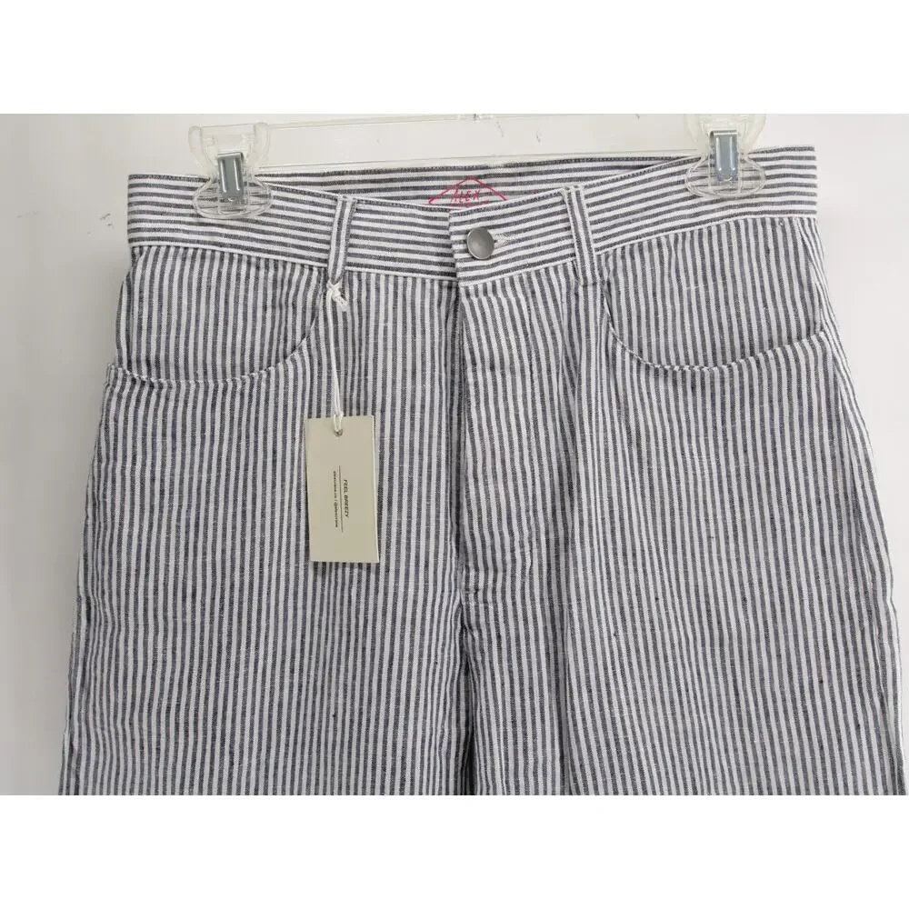 Alex Crane Mens 28Wx30L NWT Navy White Striped Pants 100% Linen Relaxed Fit